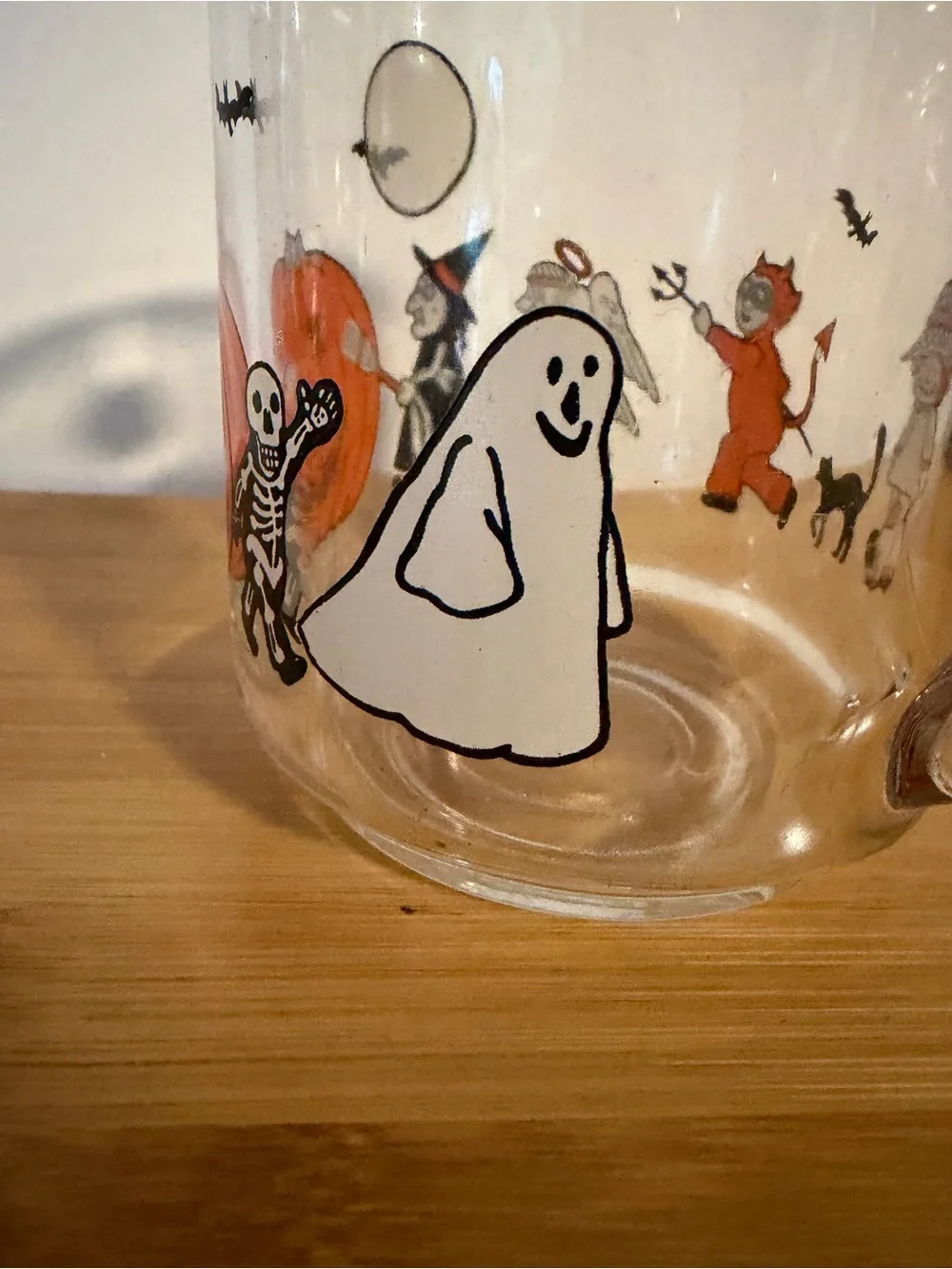 Vintage Halloween Parade Luminarc Glass Tumbler Mug Orange & Black. Ghost Witch